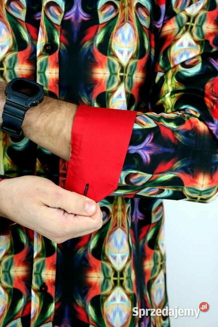 DANIEL BESSI Koszula Męska Fb080 Kolorowa, WITRAŻE Neony