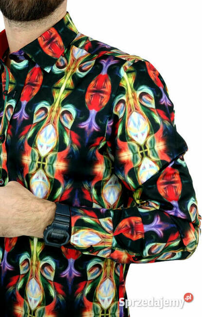 DANIEL BESSI Koszula Męska Fb080 Kolorowa, WITRAŻE Neony