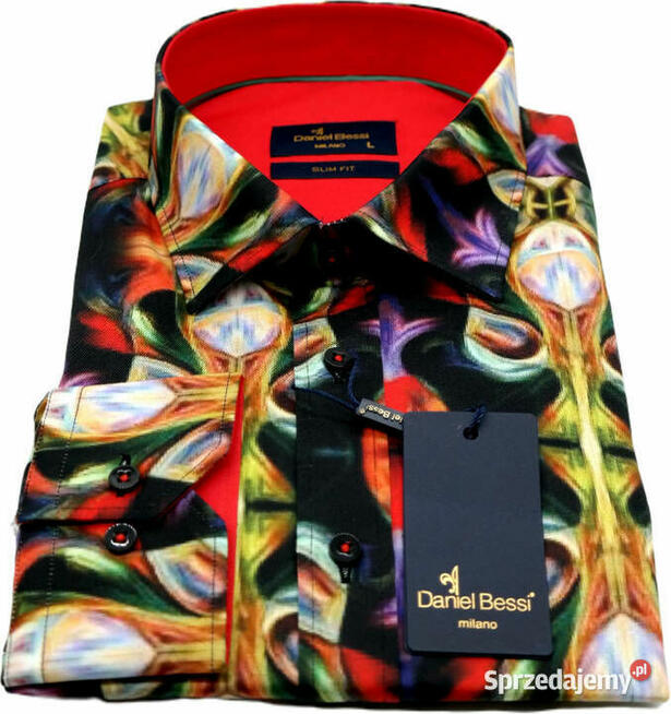 DANIEL BESSI Koszula Męska Fb080 Kolorowa, WITRAŻE Neony