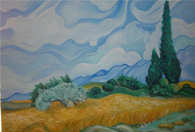 Obraz olejny Vincent van Gogh Pole pszenicy z cyprysami