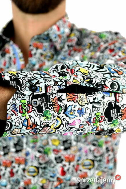 DANIEL BESSI Koszula Męska Fb079 Kolorowa, Komiks, Emotki