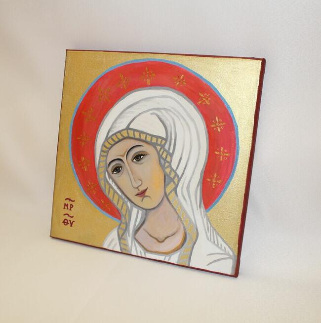 Obraz olejny złoty Matka Boża Fatimska ikona Maryja