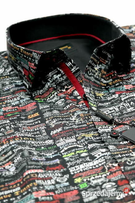 DANIEL BESSI Koszula Męska Fb091 Zespoły Muzyczne, Czarna,