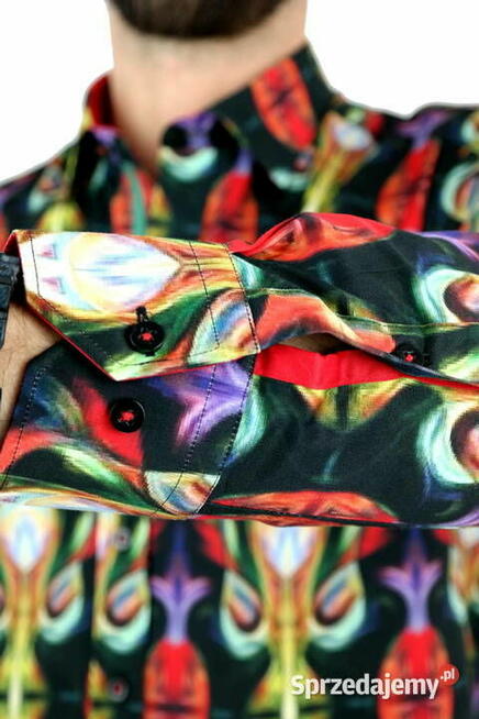 DANIEL BESSI Koszula Męska Fb080 Kolorowa, WITRAŻE Neony