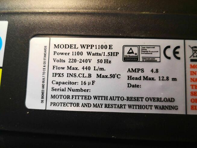 Pompa wody 1100 W 1.5 HP do jacuzzi, wanny