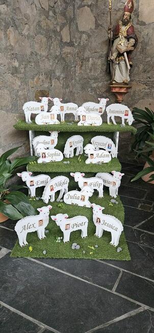 Owieczka z imieniem dziecka dekoracja Pierwsza Komunia