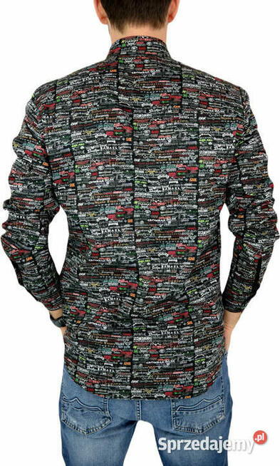 DANIEL BESSI Koszula Męska Fb091 Zespoły Muzyczne, Czarna,