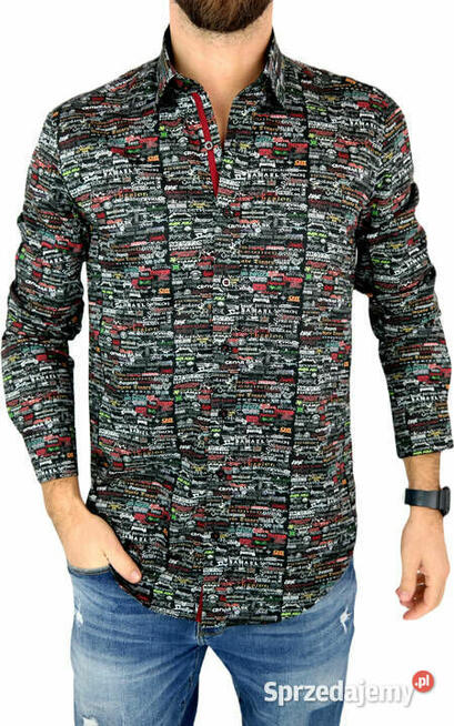 DANIEL BESSI Koszula Męska Fb091 Zespoły Muzyczne, Czarna,