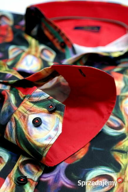 DANIEL BESSI Koszula Męska Fb080 Kolorowa, WITRAŻE Neony