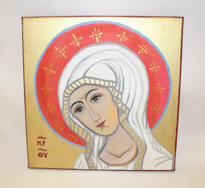 Obraz olejny złoty Matka Boża Fatimska ikona Maryja