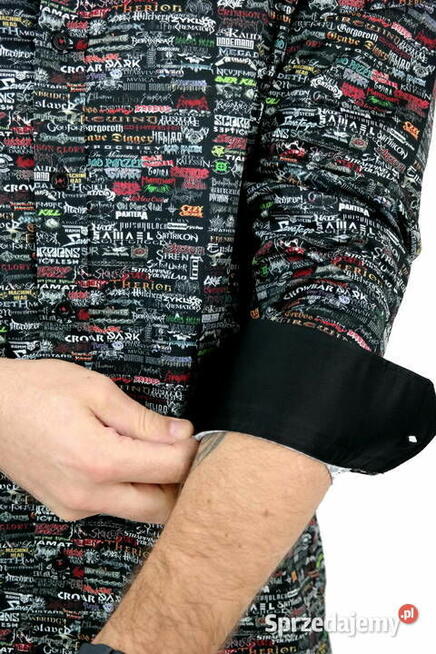 DANIEL BESSI Koszula Męska Fb091 Zespoły Muzyczne, Czarna,