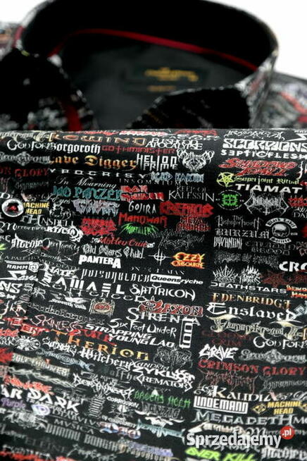 DANIEL BESSI Koszula Męska Fb091 Zespoły Muzyczne, Czarna,