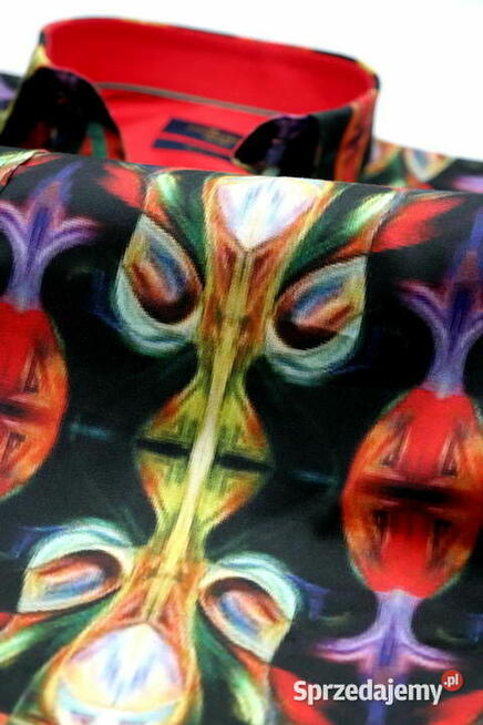 DANIEL BESSI Koszula Męska Fb080 Kolorowa, WITRAŻE Neony