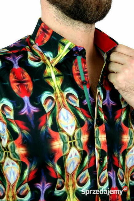 DANIEL BESSI Koszula Męska Fb080 Kolorowa, WITRAŻE Neony