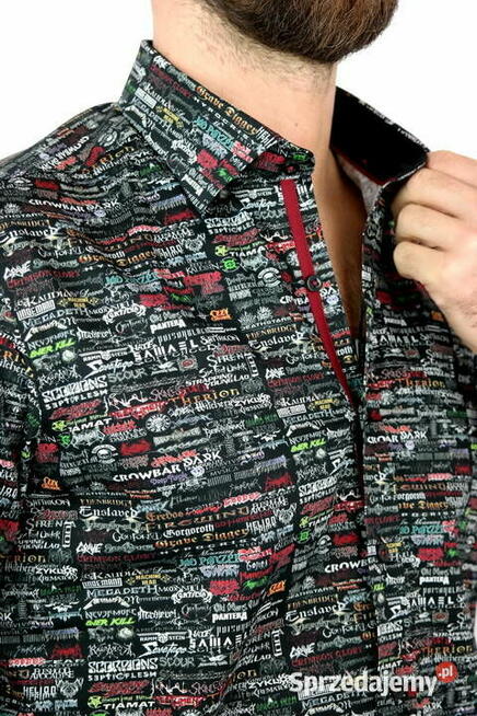 DANIEL BESSI Koszula Męska Fb091 Zespoły Muzyczne, Czarna,