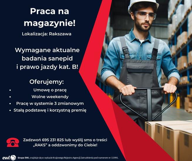 Pracownik Magazynu- umowa o pracę i wolne weekendy!