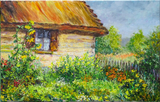 Chata, wieś- obraz olejny