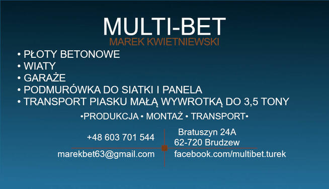 Ogrodzenia betonowe, garaże, wiaty, podmurówki