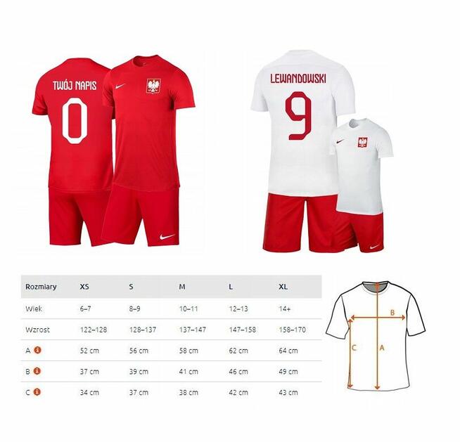 STRÓJ KOMPLET NIKE POLSKI POLSKA LEWANDOWSKI 9 własny nadruk