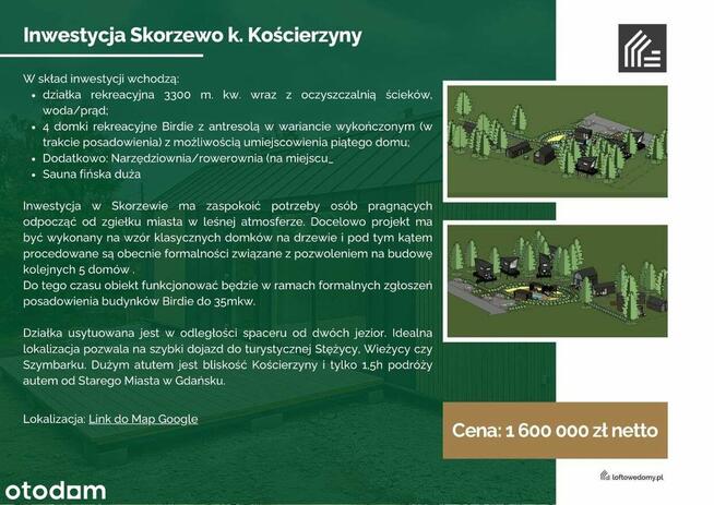 PROMO Dz. Rekre 3300 + 4 domki 35 + Sauna - biznes