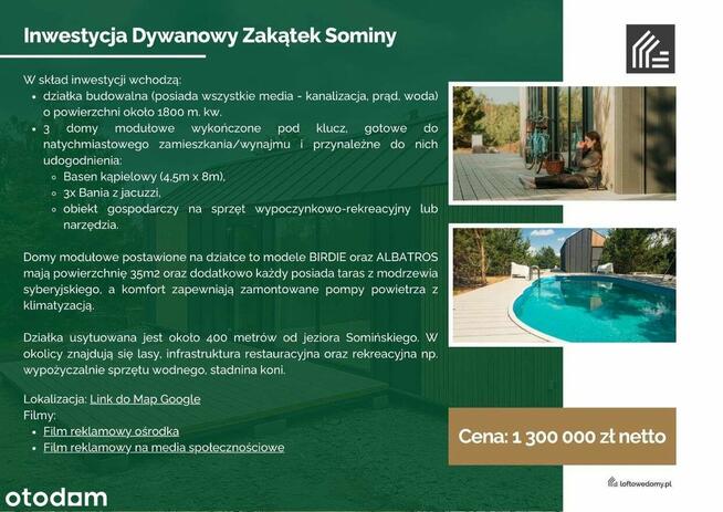 PROMO Dz. Bud. 1800 + 3 domki 35 + basen + 3xbalie