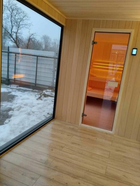 Sauna ogrodowa z pomieszczeniem relaksu