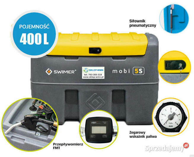 Zbiornik mobilny na olej napędowy 400L Swimer Licznik