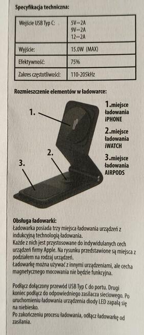 Ładowarka indukcyjna W15 3w1 Qi