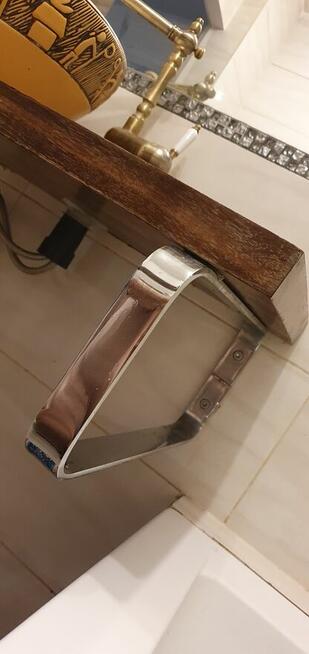 Blat drewniany, dąb, umywalka i bateria retro