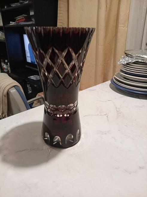 Wazon kryształowy PRL kolor RUBIN