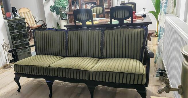 Sofę 3 osobiwą w stylu ludwikowskim + 2 pufy