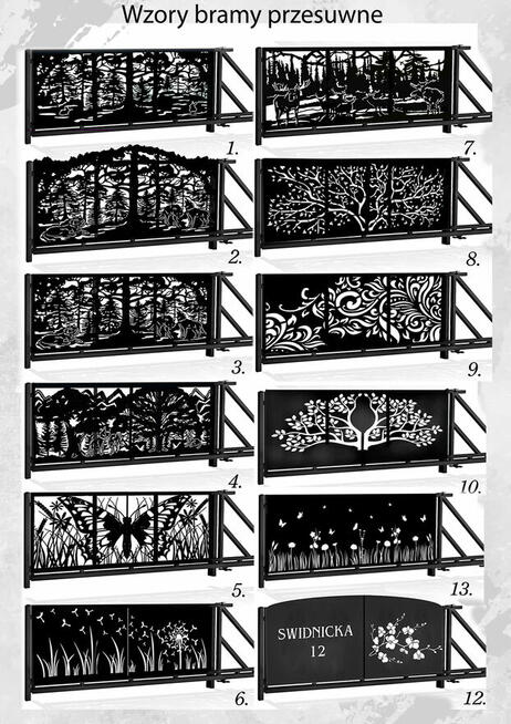Brama przesuwna 4m Wilki las + furtka –malowana proszkowo