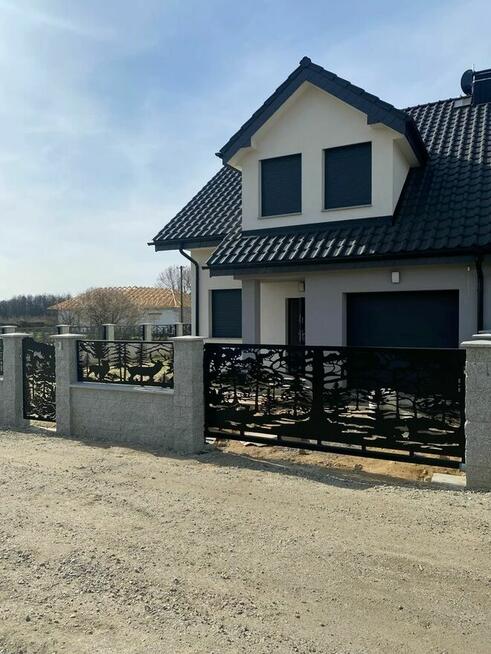 Brama skrzydłowa CNC -Wahadłowa - wilki las+ Furtka+ 3 słupy