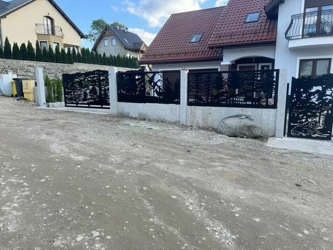 Brama skrzydłowa CNC -Wahadłowa - wilki las+ Furtka+ 3 słupy