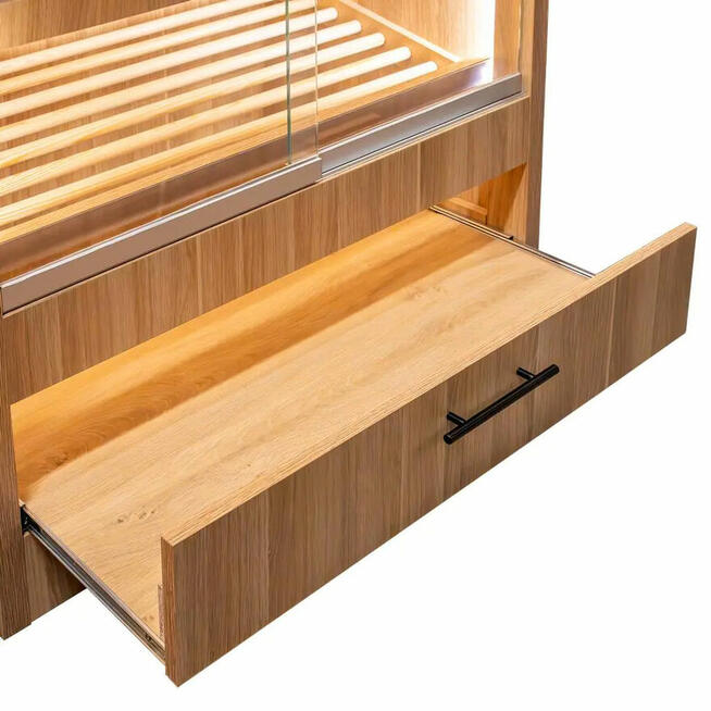 Regał piekarniczy z szybą, 100cm, półki drewniane