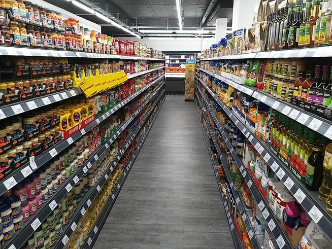 Regał sklepowy gondola, regał metalowy Mago, L1250mm