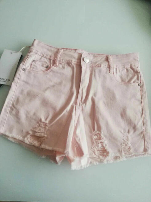 Spodenki elastyczne pudrowy róż z dziurami