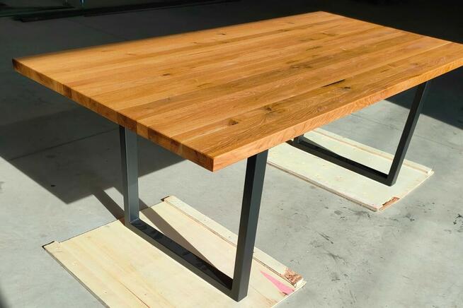 stół dębowy nogi metalowe loft dąb dziki z sękami