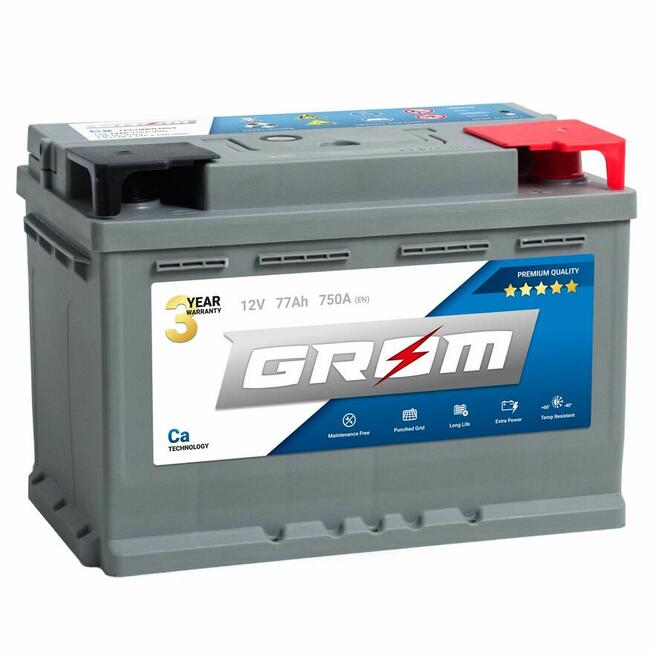 Akumulator GROM Premium 77Ah 750A EN DTR Prawy Plus