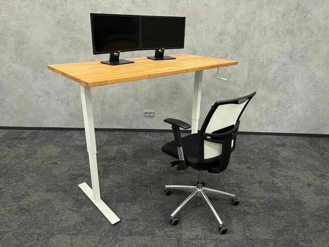 Biurko z regul. wysokości - blat z litego drewna 155x75x12cm