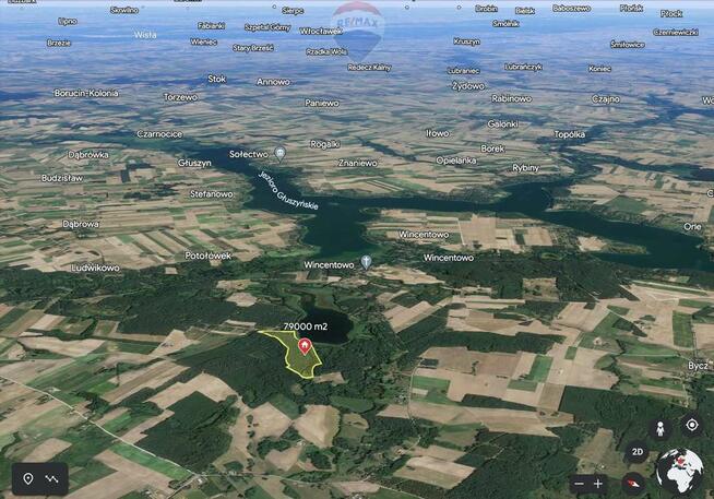 Działka z linią brzegową jeziora.