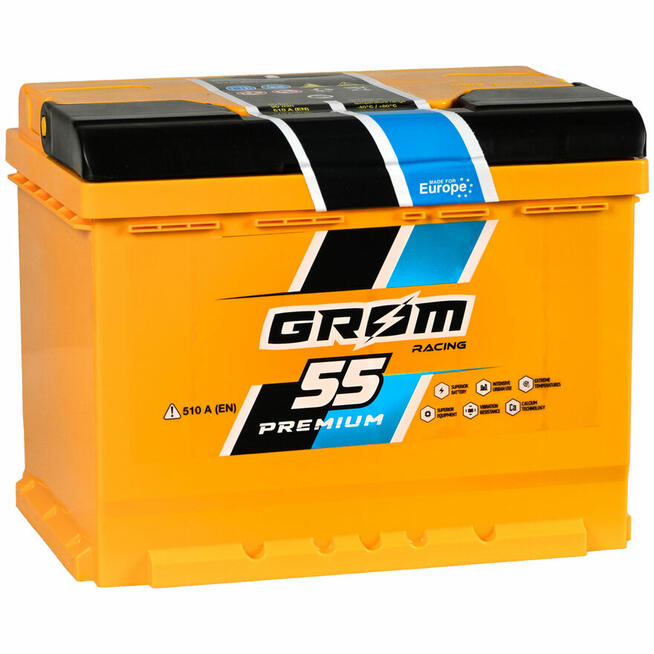 Akumulator Grom Racing 55Ah 510A EN PRAWY PLUS