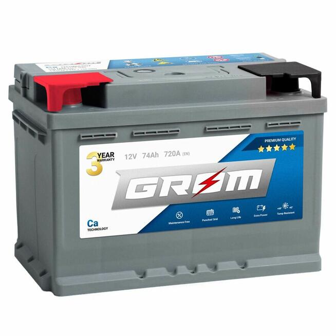 Akumulator GROM Premium 74Ah 720A EN DTR Lewy Plus
