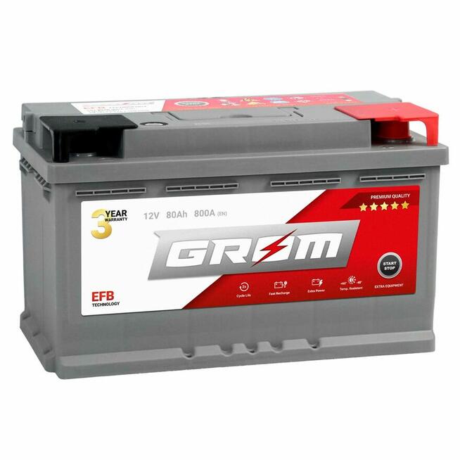 Akumulator GROM EFB START&STOP 80Ah 800A Prawy Plus niski