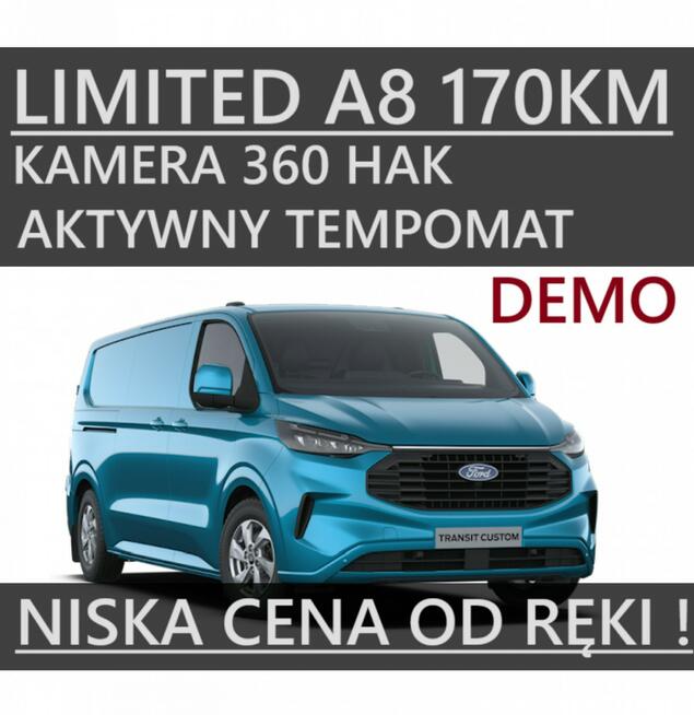 Ford Transit Custom L2 Limited Automat 170KM Demo Akt. Tempo Kamera 360,  5040zł