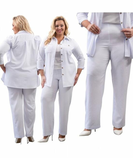 56 Spodnie damskie Denim Essentials białe bawełniane na gumi