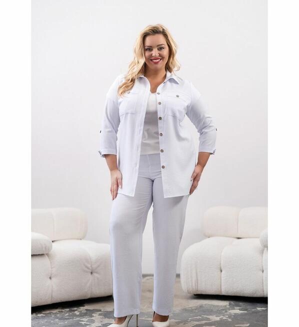 56 Spodnie damskie Denim Essentials białe bawełniane na gumi