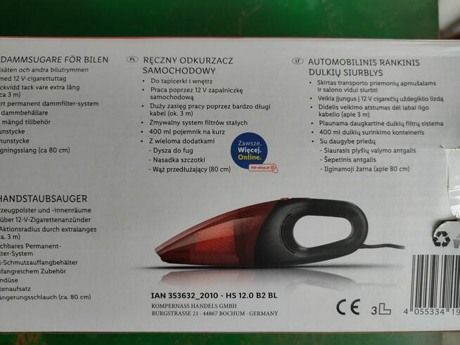 Ręczny odkurzać samochodowy 12V