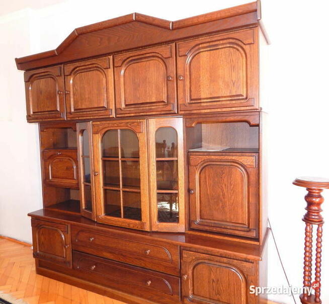 Piękna dębowa antyczna meblościanka z witryną, holenderska.