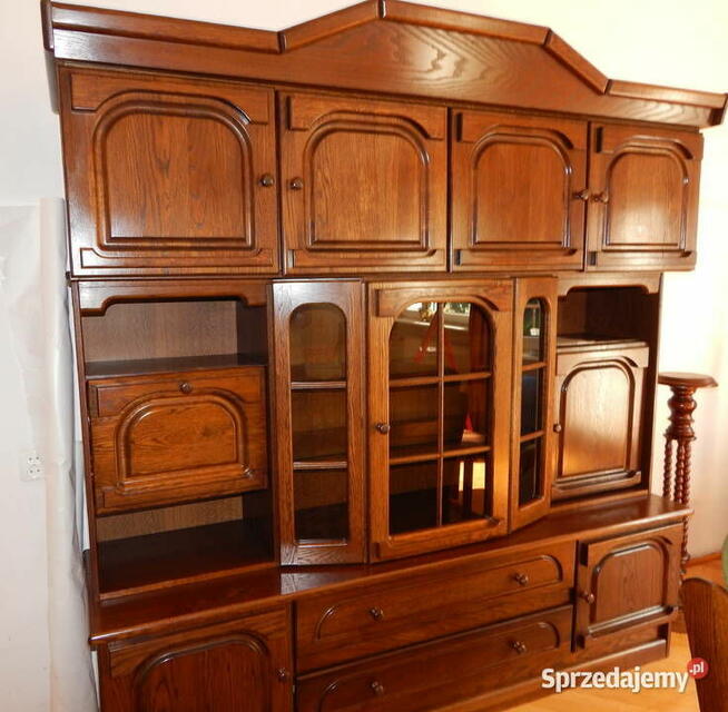 Piękna dębowa antyczna meblościanka z witryną, holenderska.